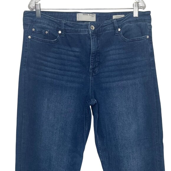 Anne Klein Straight Leg Jeans Womens Size 16 Dark Wash Frayed Hem - Picture 3 of 10